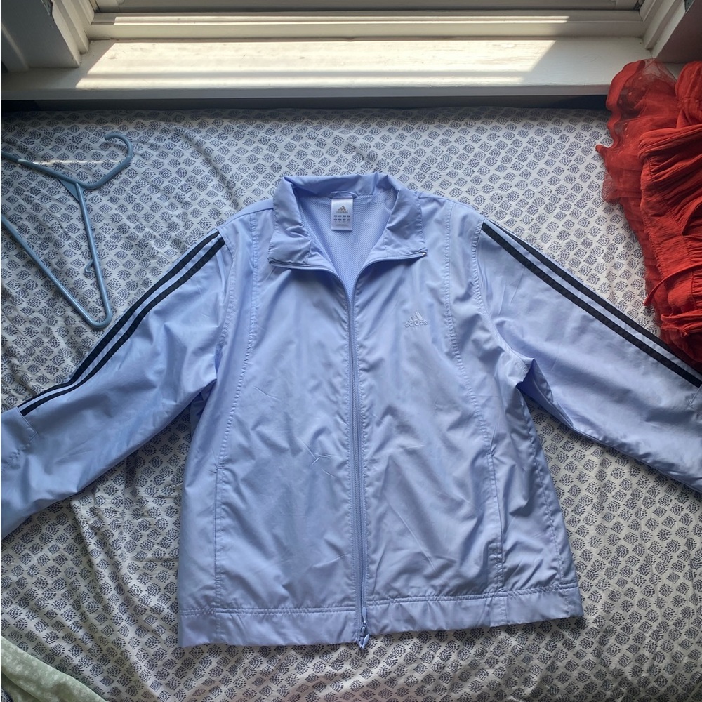 NWOT PERFECT CONDITION PERIWINKLE ADIDAS ZIP UP/ WINDBREAKER